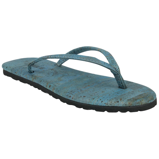 Close up 3/4 image turquoise cork flip flop