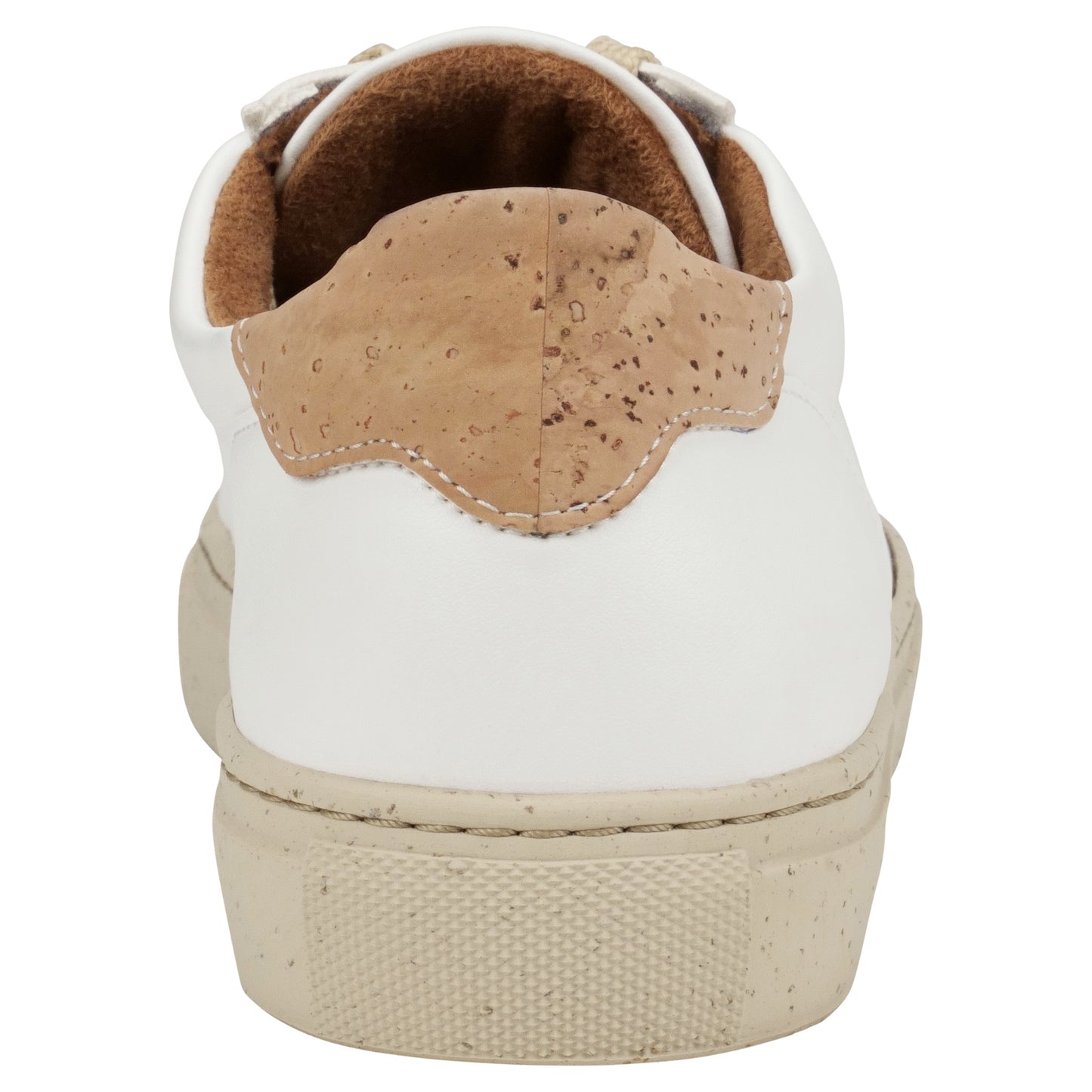 Close up back view image white/cork sneaker with cork counter