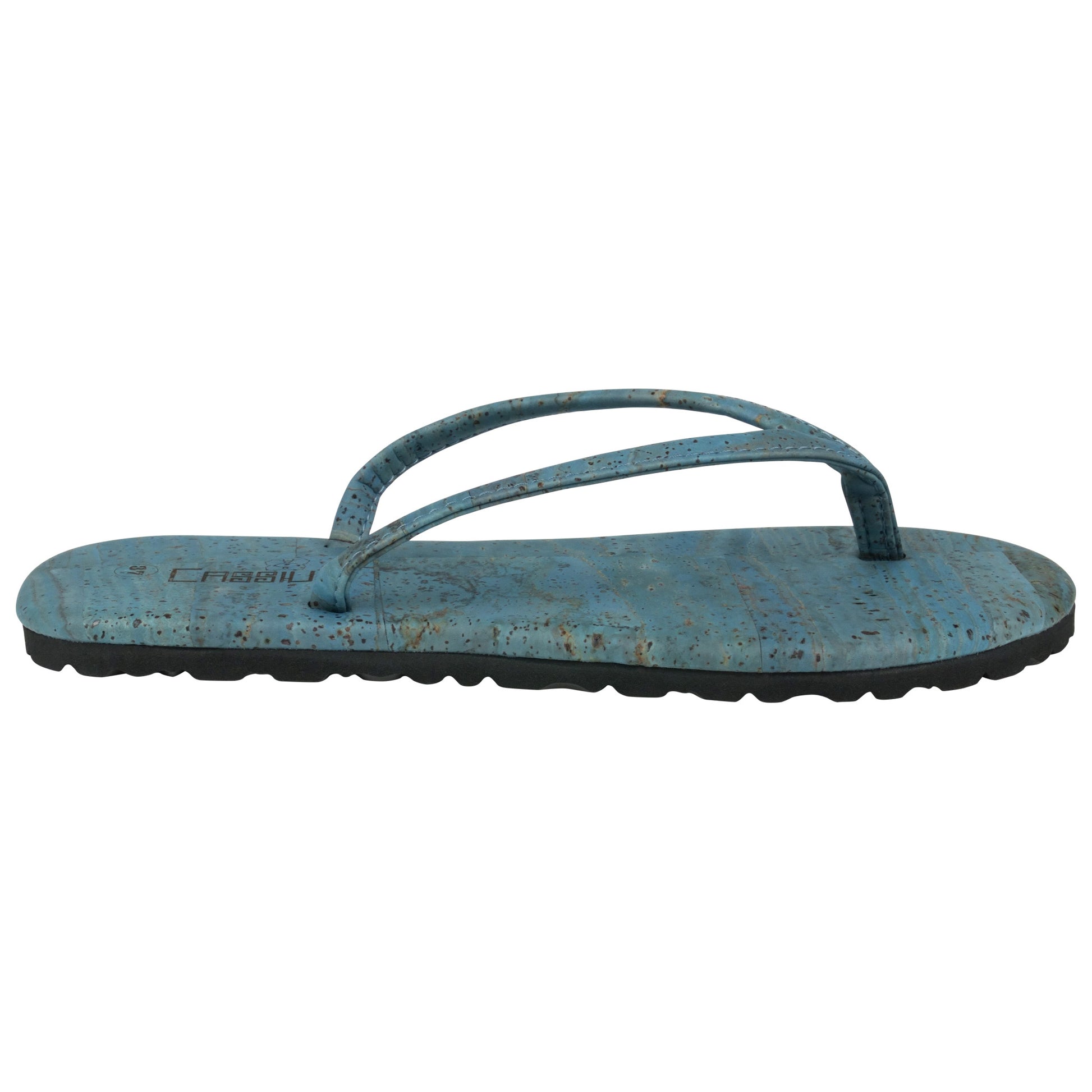 Close up side view image turquoise flip flop