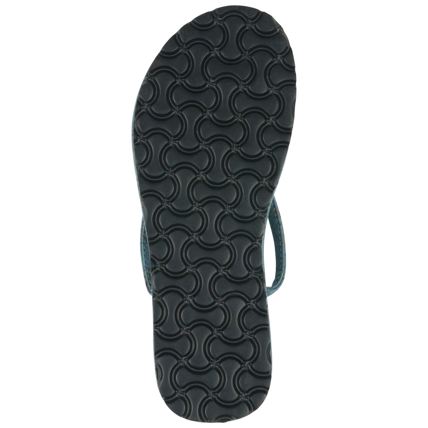 Close up outsole view turquoise flip flop